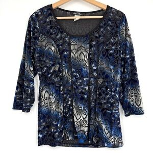 Only Nine Y2K Blue‎ Sheer Velvet Top Size M Petite Whimsygoth